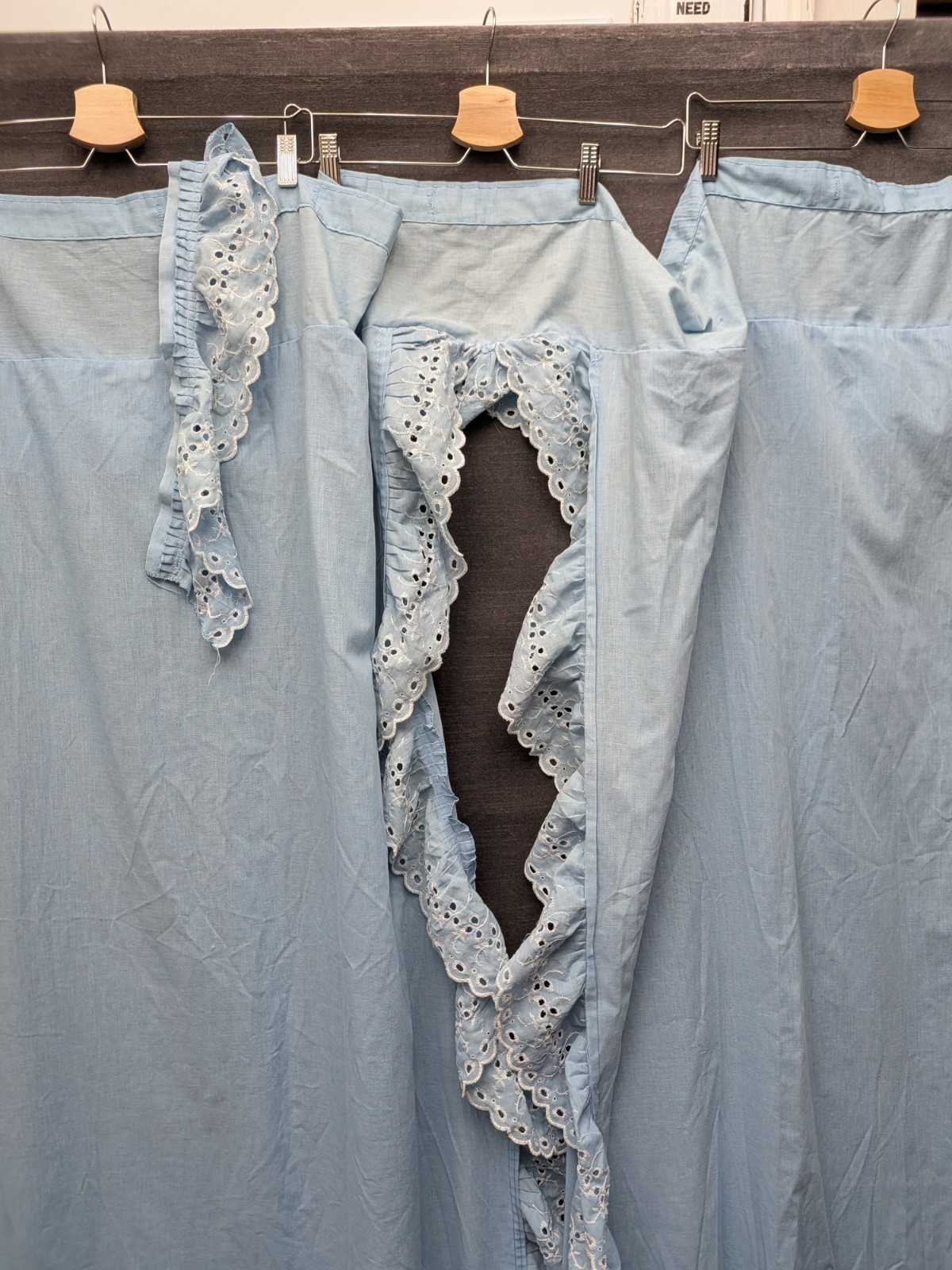 Country Shower Curtain/Valance 1 Piece Blue Eyelet Lace 80s Granny Core Kitchen