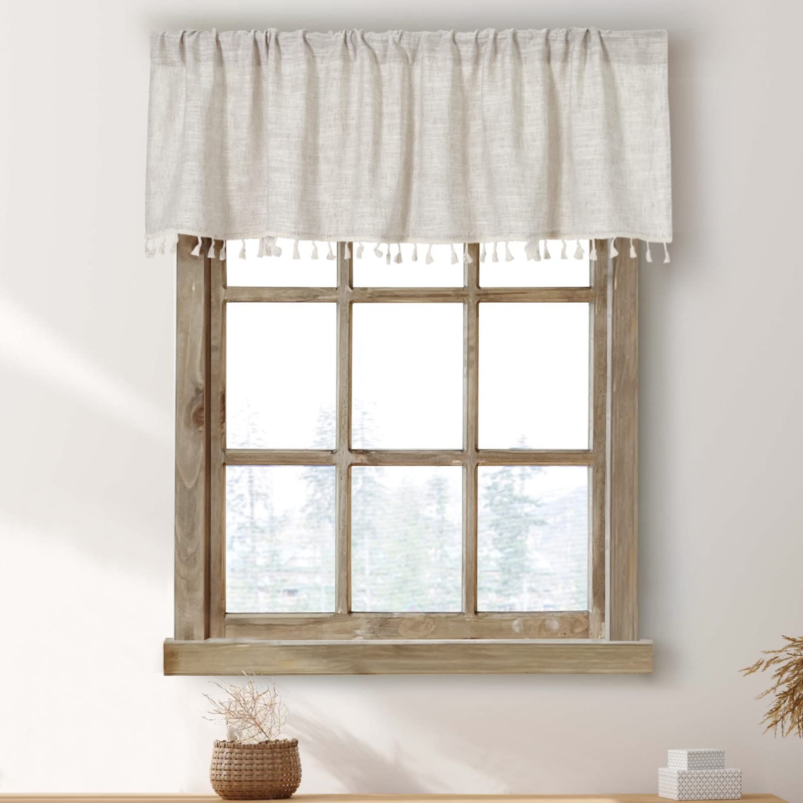 Boho Tassel Kitchen Valances for Windows Modern Farmhouse Cotton Linen Valanc…