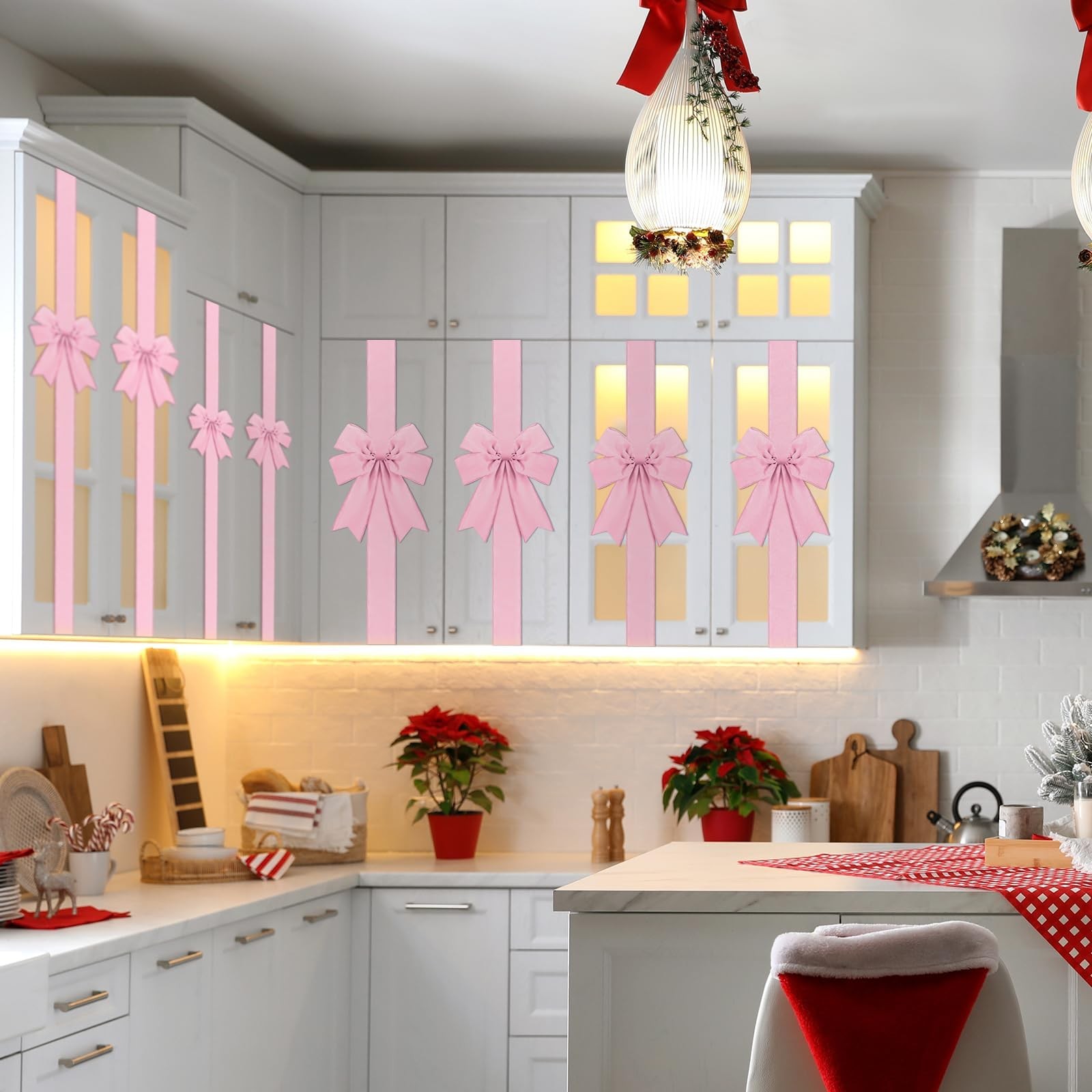 6Pcs/8Pcs Christmas Housewarming Kitchen Gifts Cabinet Ribbons Bows Home Déco…