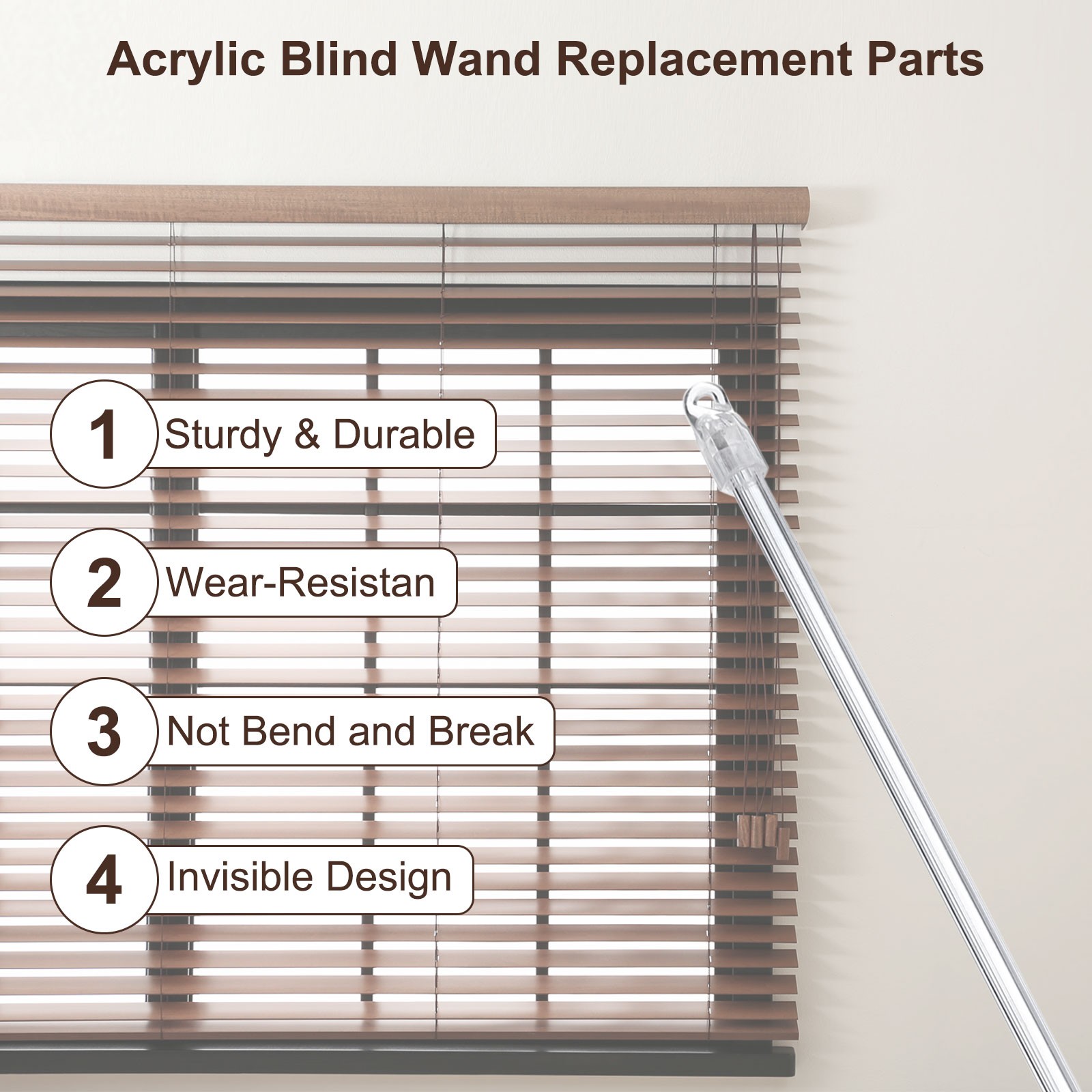 6Pcs 15″Transparent Blind Wand Replacement Parts with Hook and Grip