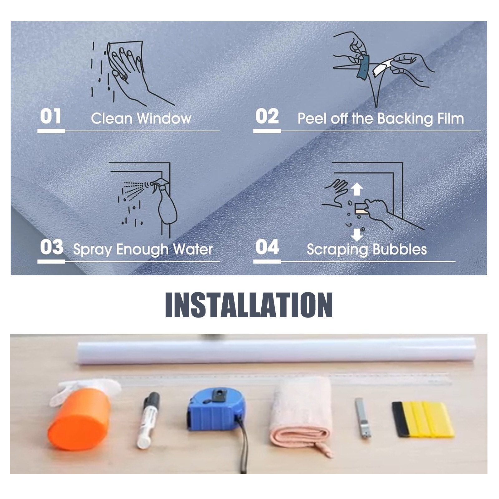 23.6″×78.7″ Glass Film Static UV Blocking Window Clings Privacy Film Decorative