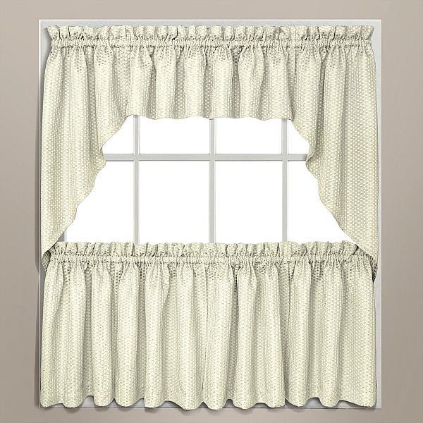 United Curtain Hamden Woven Waffle Kitchen Window Tiers, 55×24, Ivory, Set of 2
