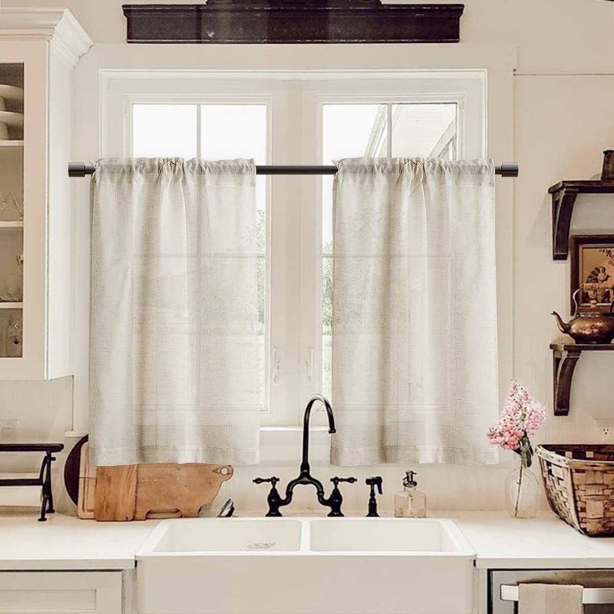 Farmhouse Boho Short Semi Sheer Curtains 24 Inch Length for Kitchen Over Sink…