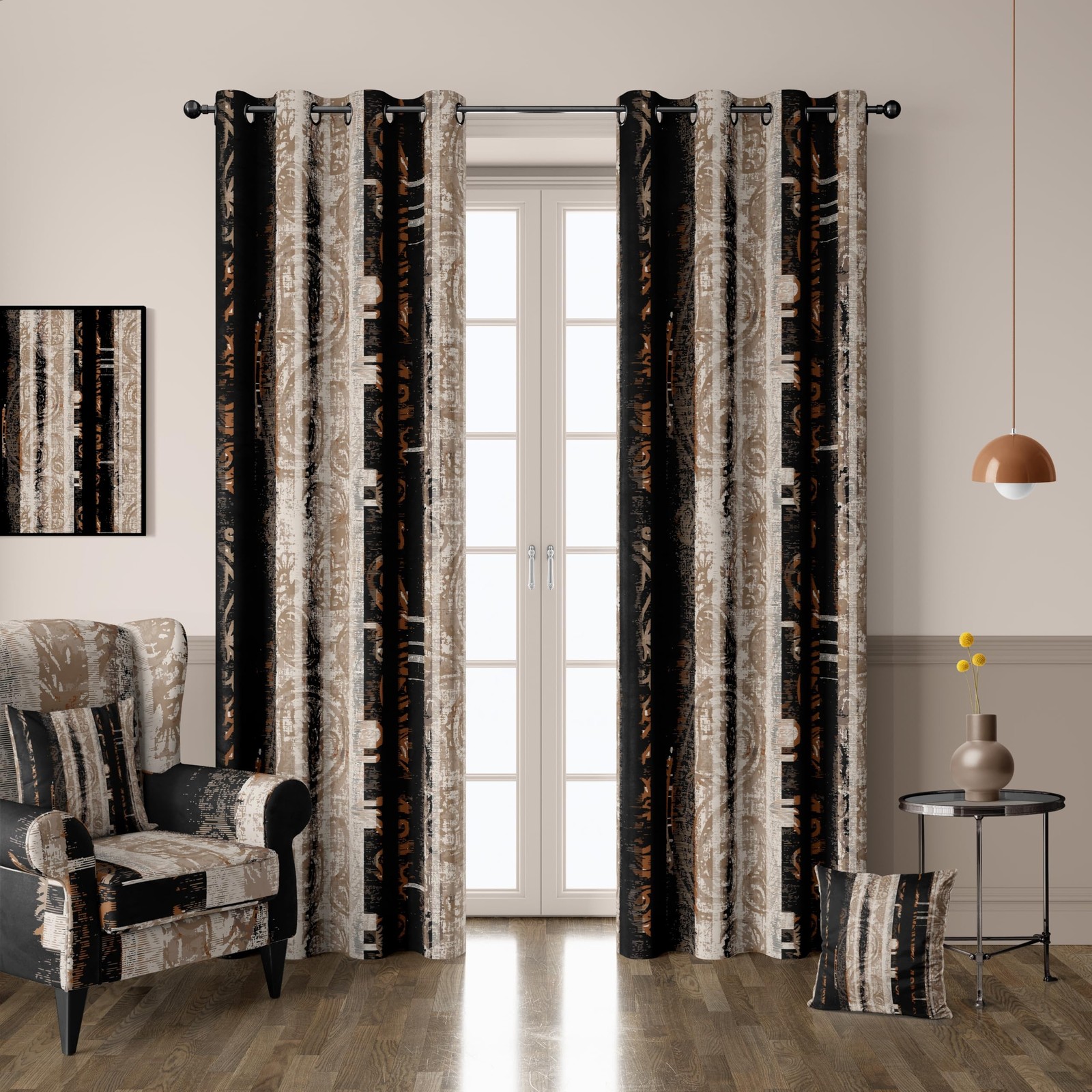 100% Blackout Curtains 2 Panels Set Black and Beige Black Out Curtain Shabby …