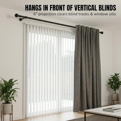 Heavy Duty 6 Inch Adjustable Curtain Rod Brackets, Black, 4 Pack