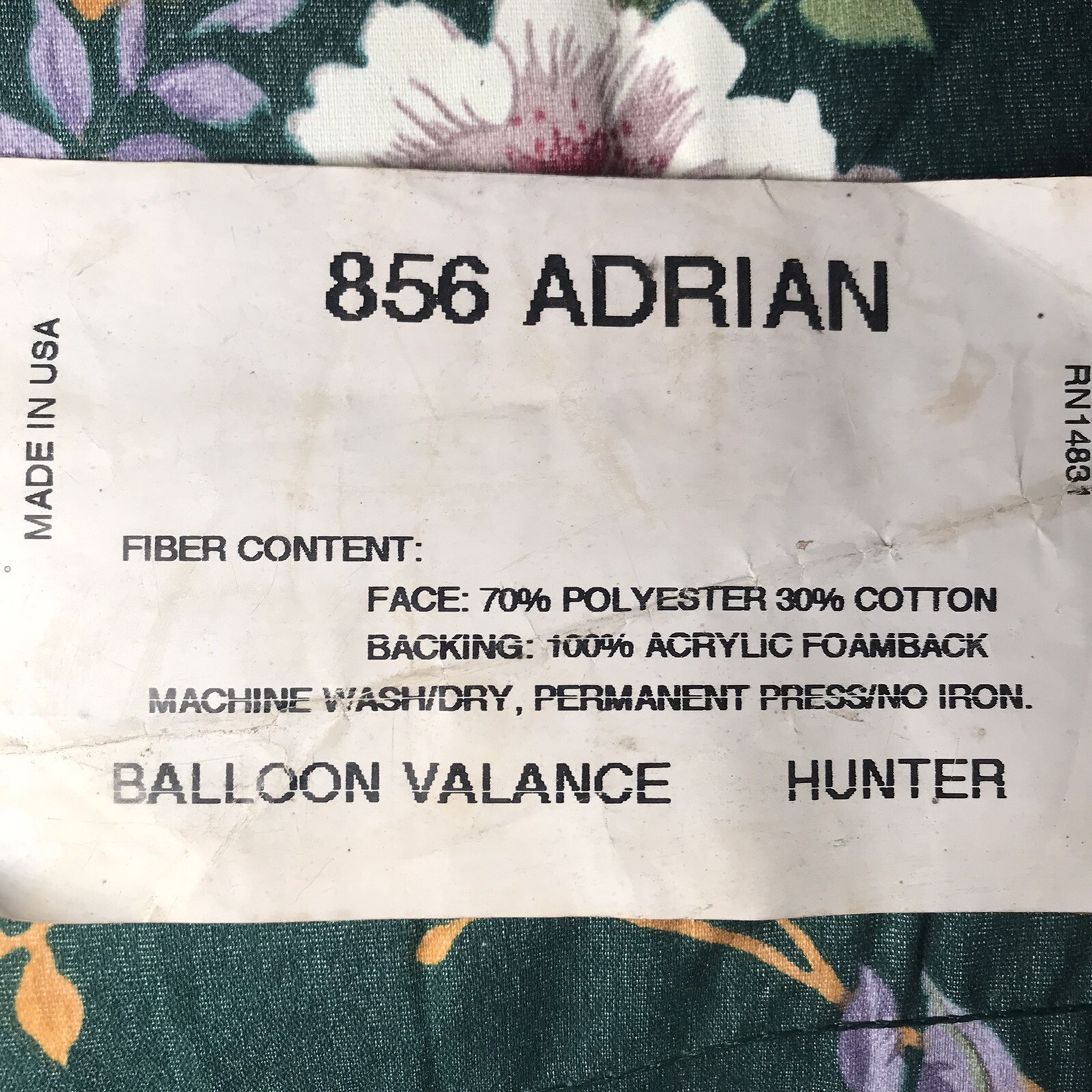 3 Adrian Foamback Lined Balloon Window Valances Hunter Green Floral Curtains