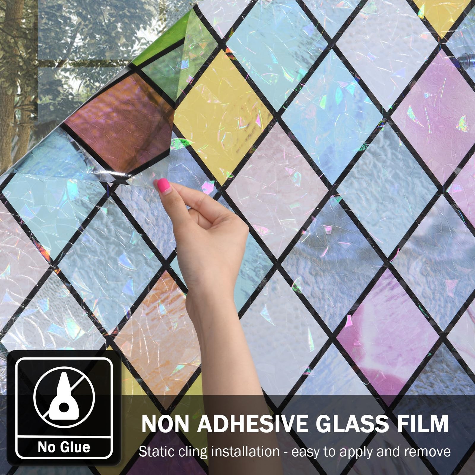 Stained Glass Window Film, Window Privacy Films, Colorful Lattice Window Tint…