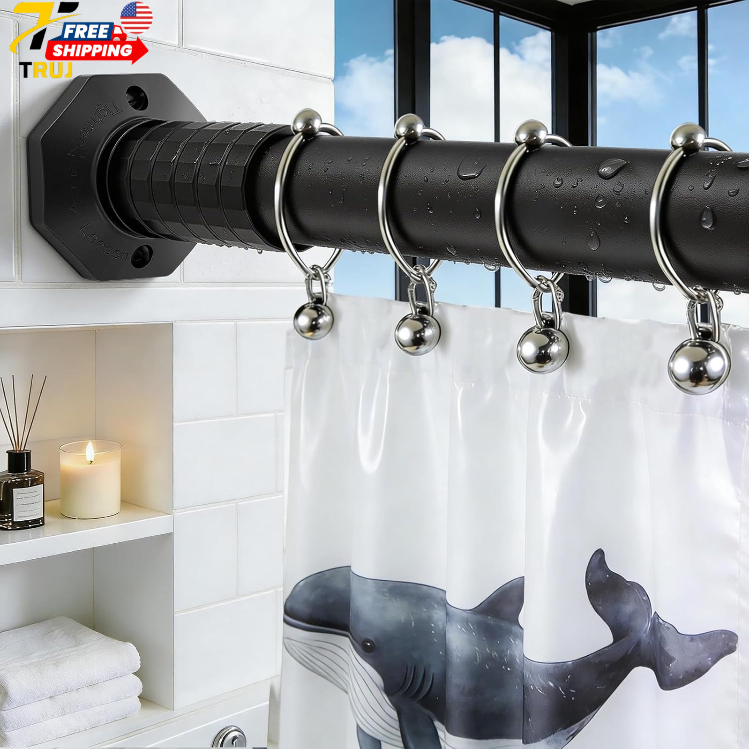 Heavy Duty Adjustable Tension Curtain Rod 45-148 In No Drill for Window Never Ru