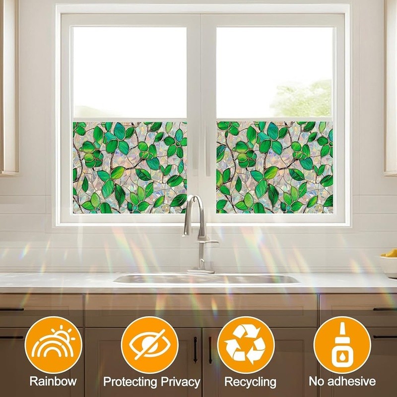 Decorative Window Film Privacy Stickers Easy Install Rainbow Effect Home Decor