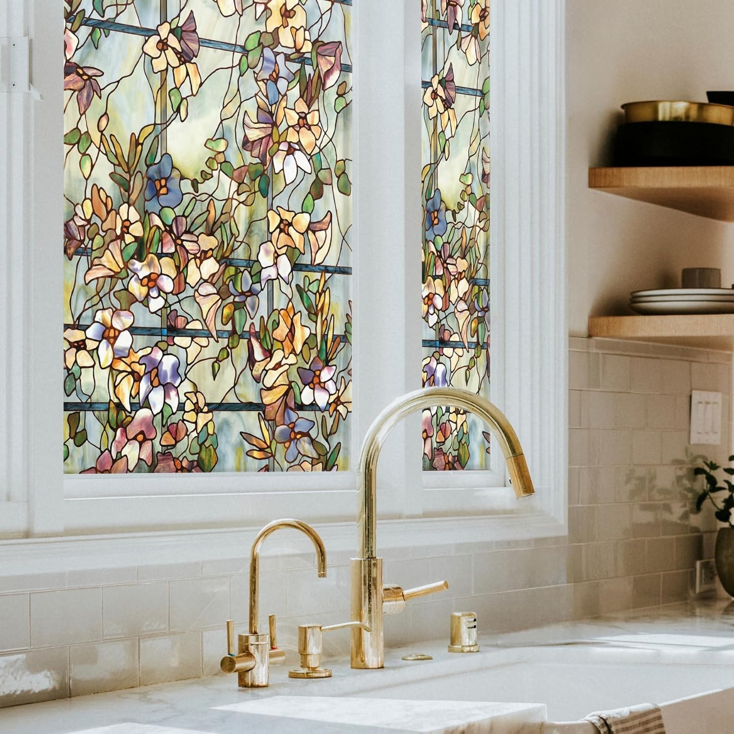 Trellis | Privacy Window Film with Vibrant Colored Pattern | Non-Adhesive & U…