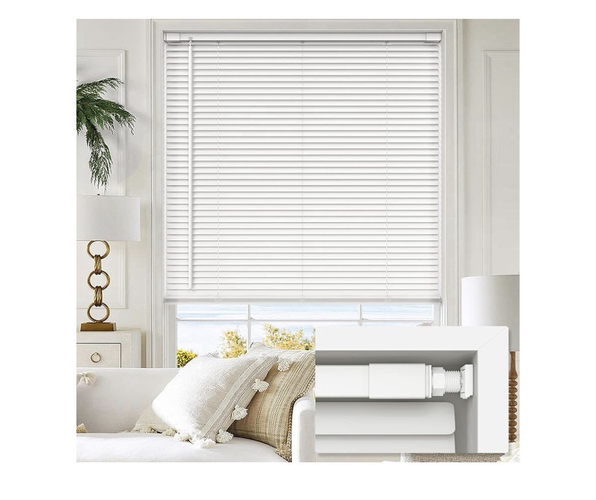 No Tools No Drill 1″ Vinyl Mini Blinds, Cordless 35″ W x 36″ H Cordless-white