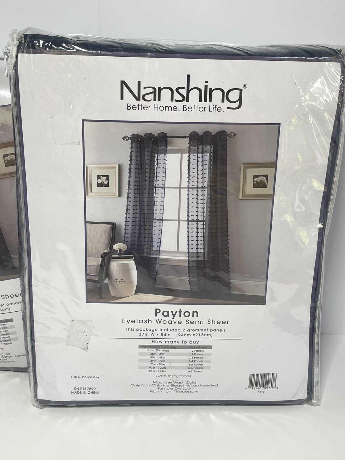 NEW Nanshing Payton Navy Grommet Eyelash Weave Semi-Sheer Panels 74”x 84”