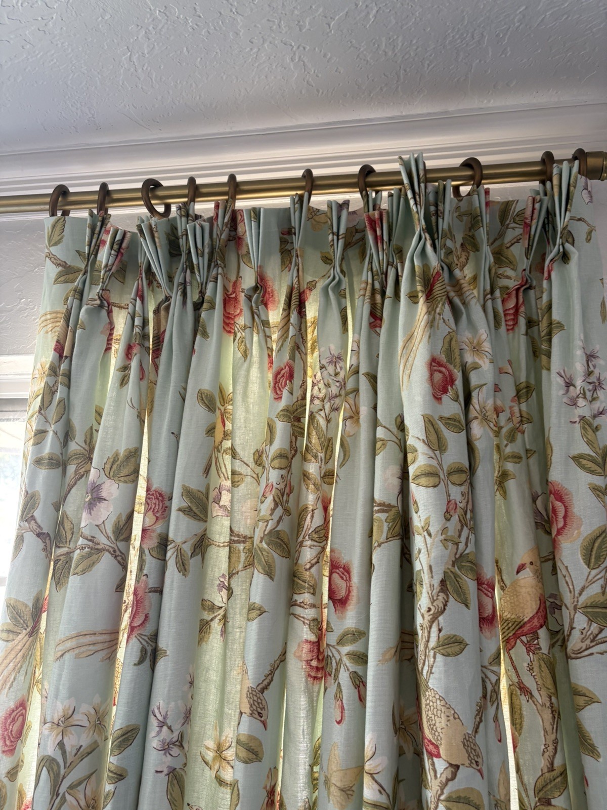 2 Chinoiserie Linen 100 In Long, 200 In Wide French Pleated, Custom, Lined, Read