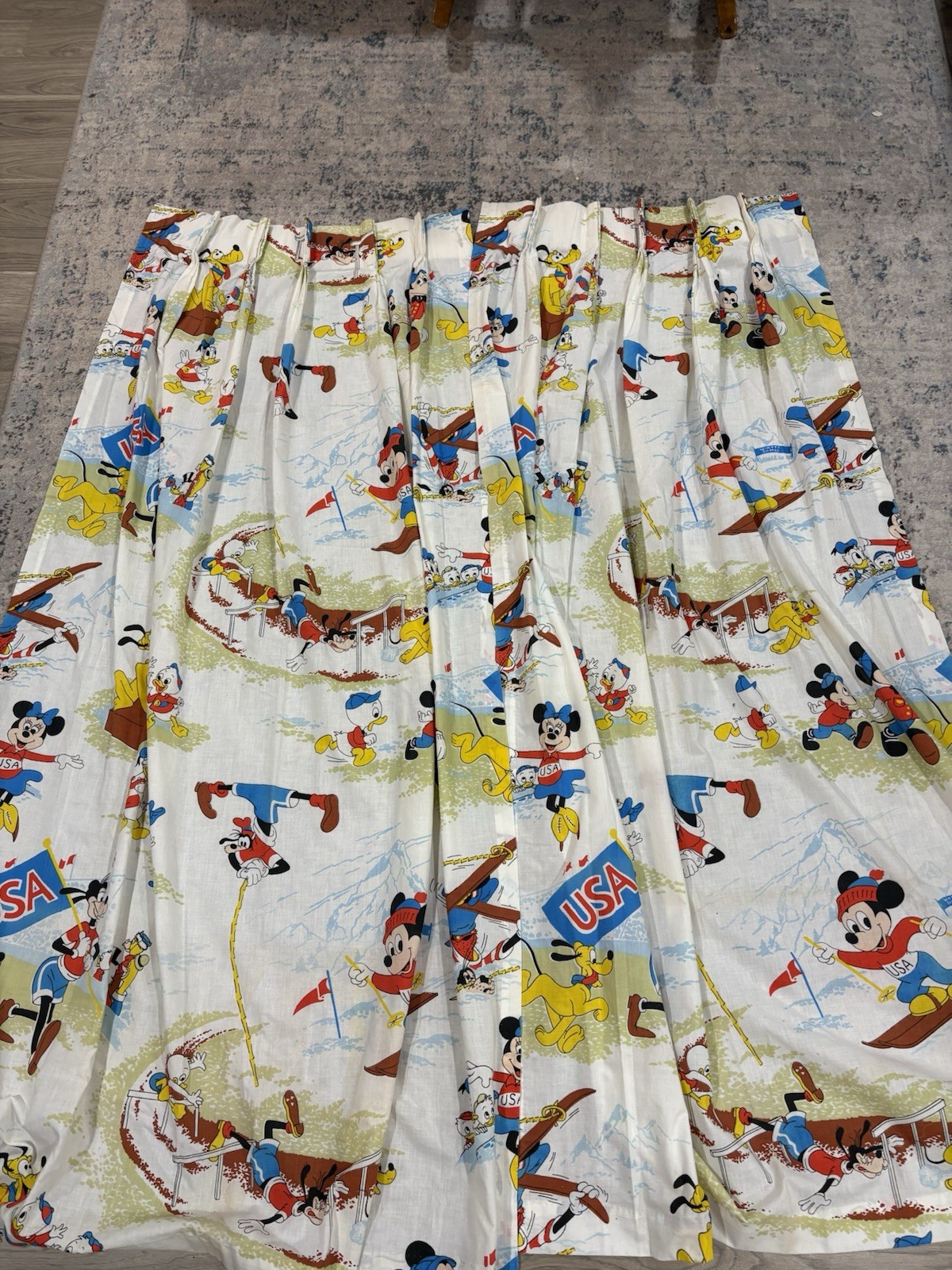 VTG Mickey Mouse Disney Curtains 2 Panels 22”x62”each Valance Olympic Games