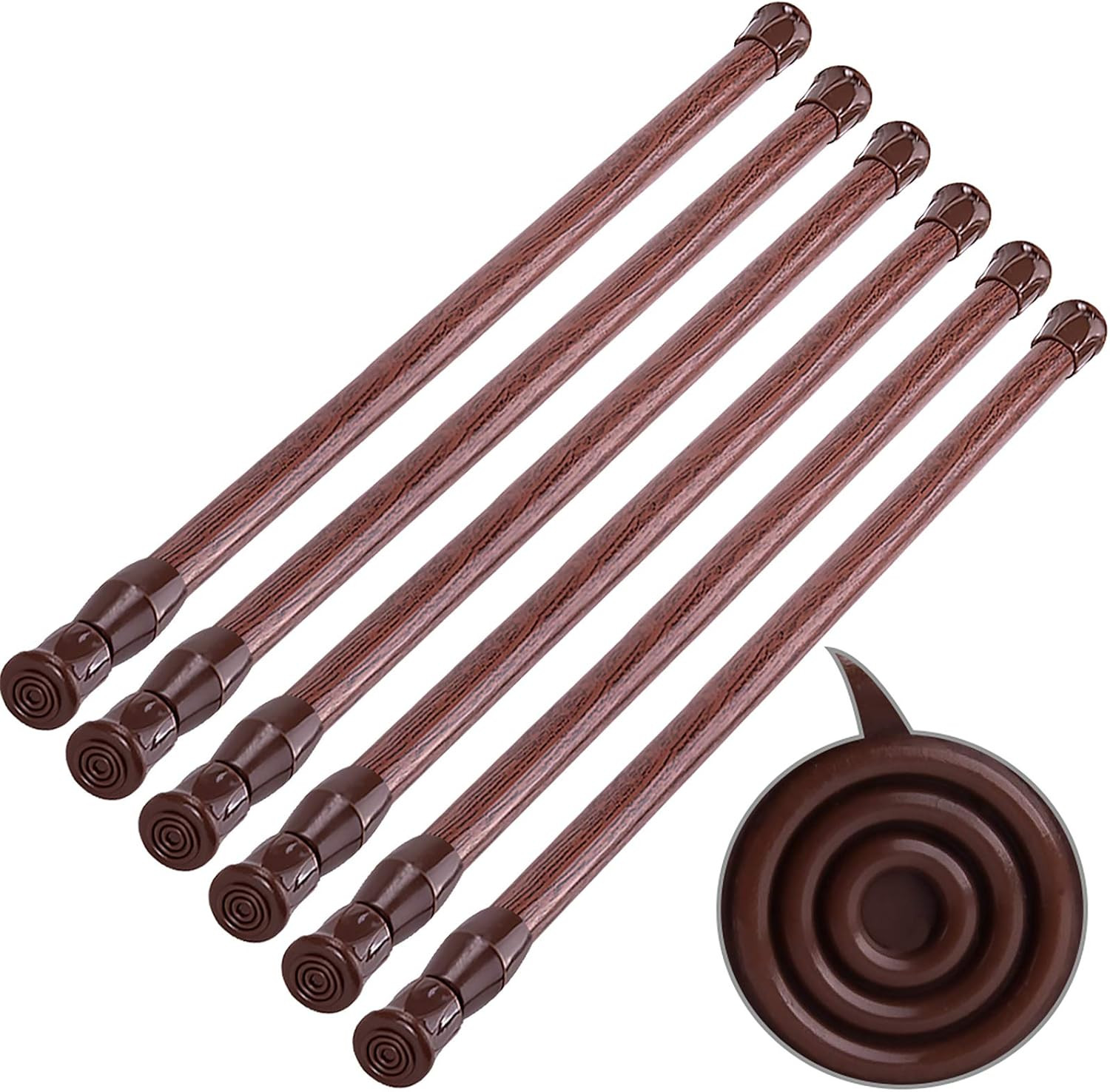6 Pack Cupboard Bars Adjustable Spring Tension Rods Wood Grain Refrigerator Bar