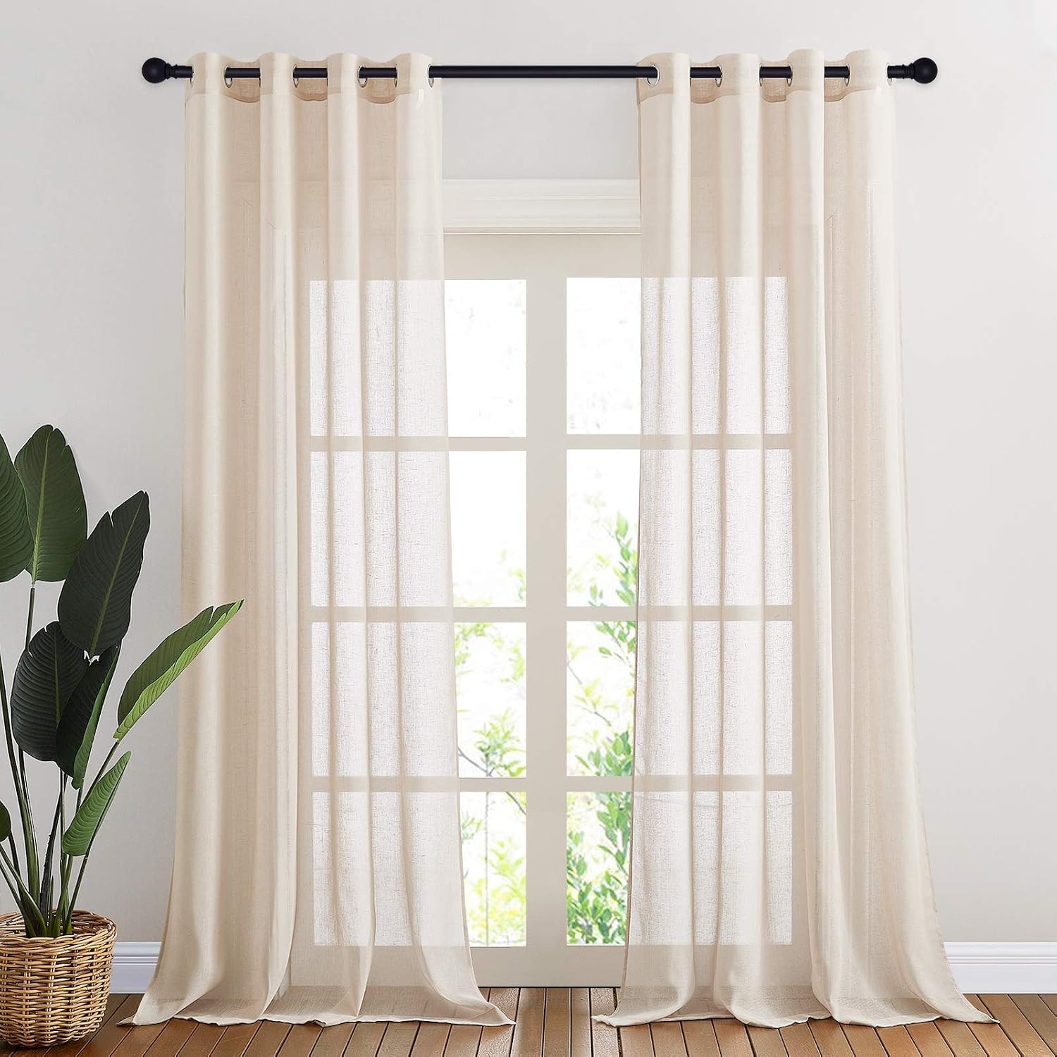 NICETOWN 90″ Beige Curtains Linen Sheer Faux Flax Window Drapes W52 x L90 NEW
