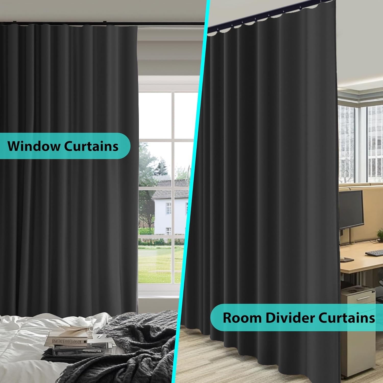 Room Divider Blackout Curtains Flexible Sliding Tracks Sets Ceiling Mounted Rod