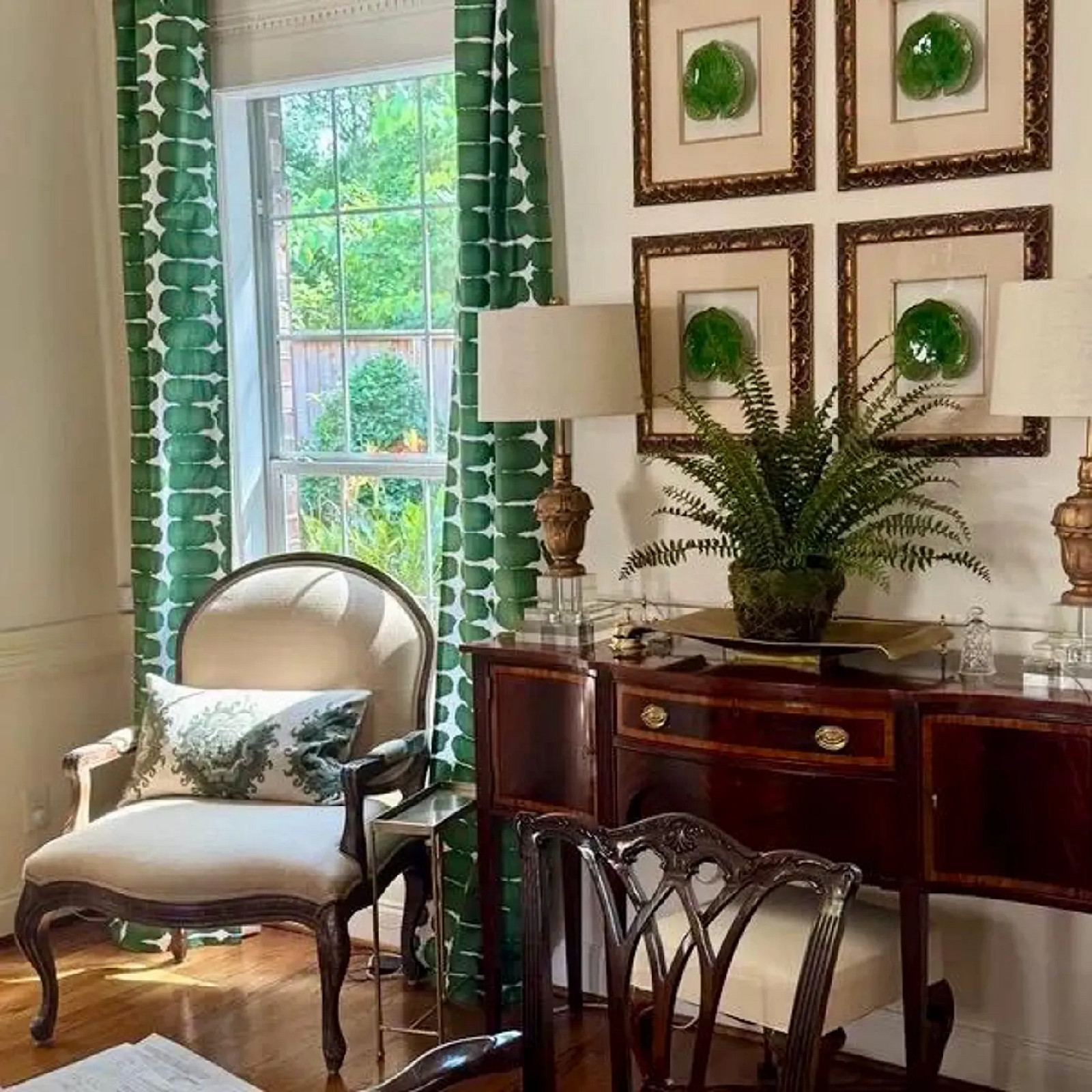 Curtains Made in the USA, Shibori Dot Green, Medium Weight Cotton Slub