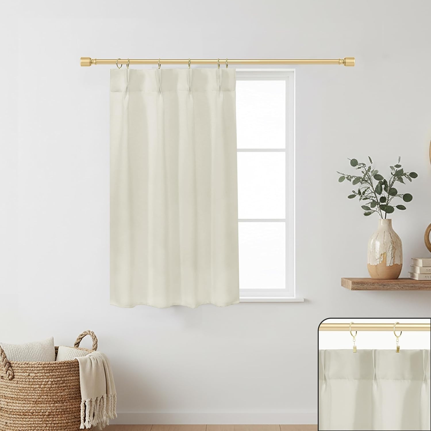 Lino Rosa Door Curtain for Kitchen Window,Pinch Pleated 80% Blackout Small Back