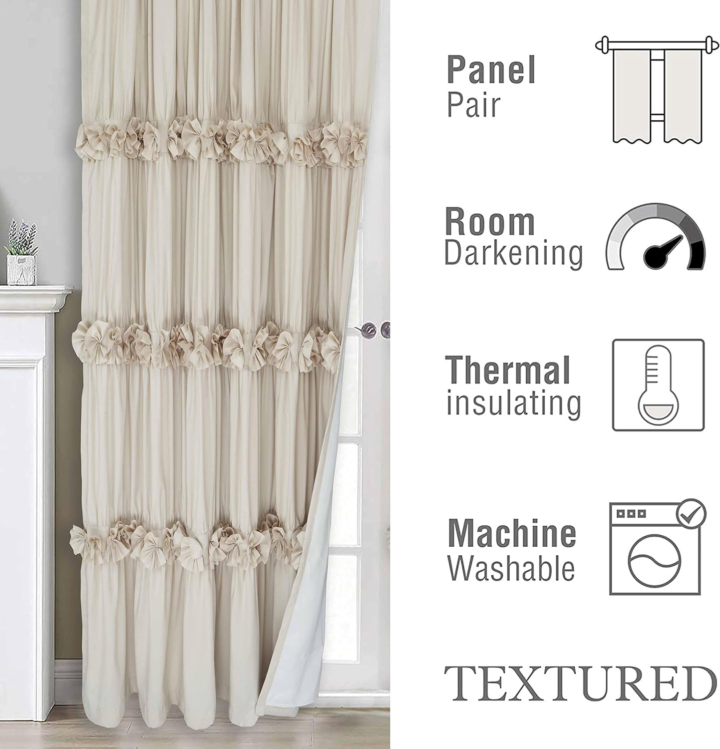 Thermal Insulated Blackout Window Curtains, 54″ W X 84″ L (Pair), Boho Ruched Wi