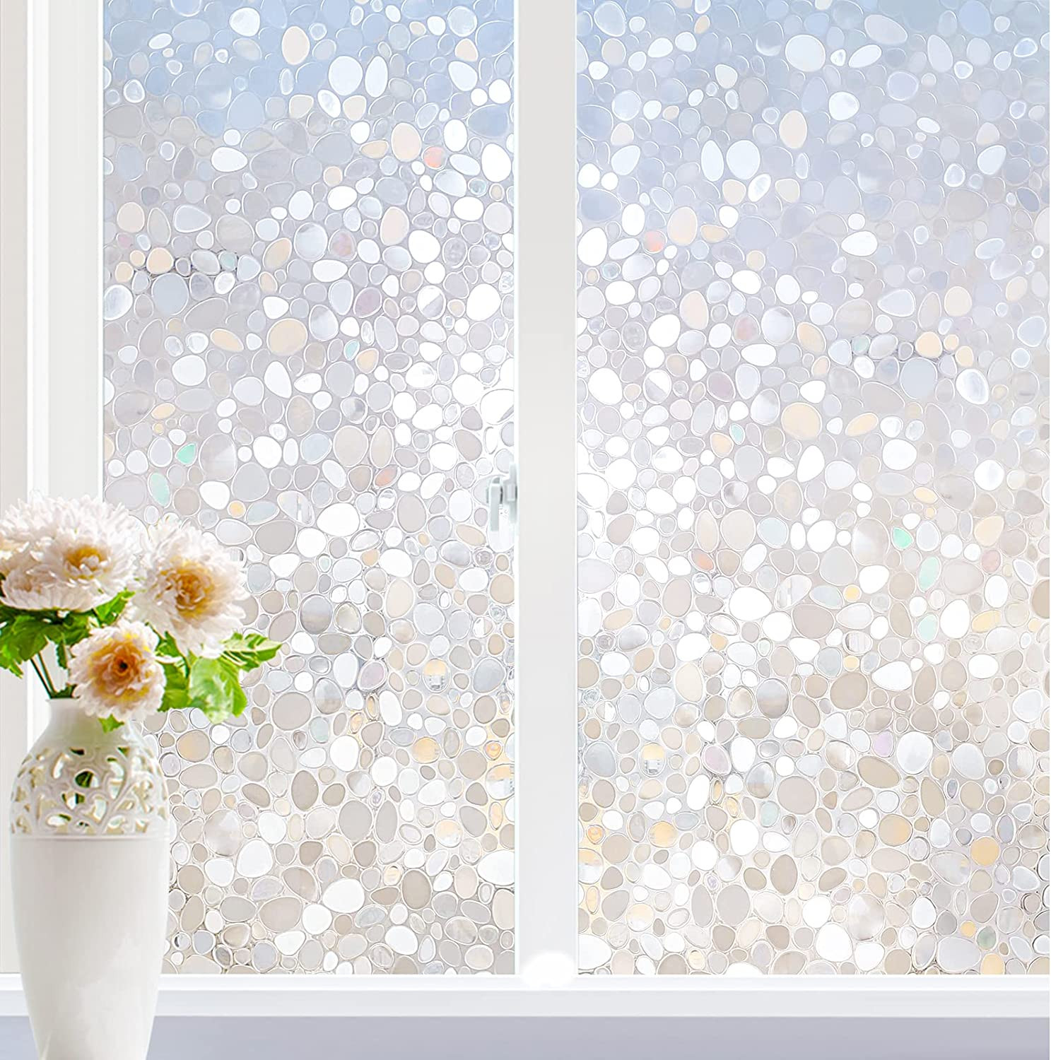 Window Privacy Film, Decorative Clings, UV Blocking 3D Pebble, 17.5 X 78.7 Inch