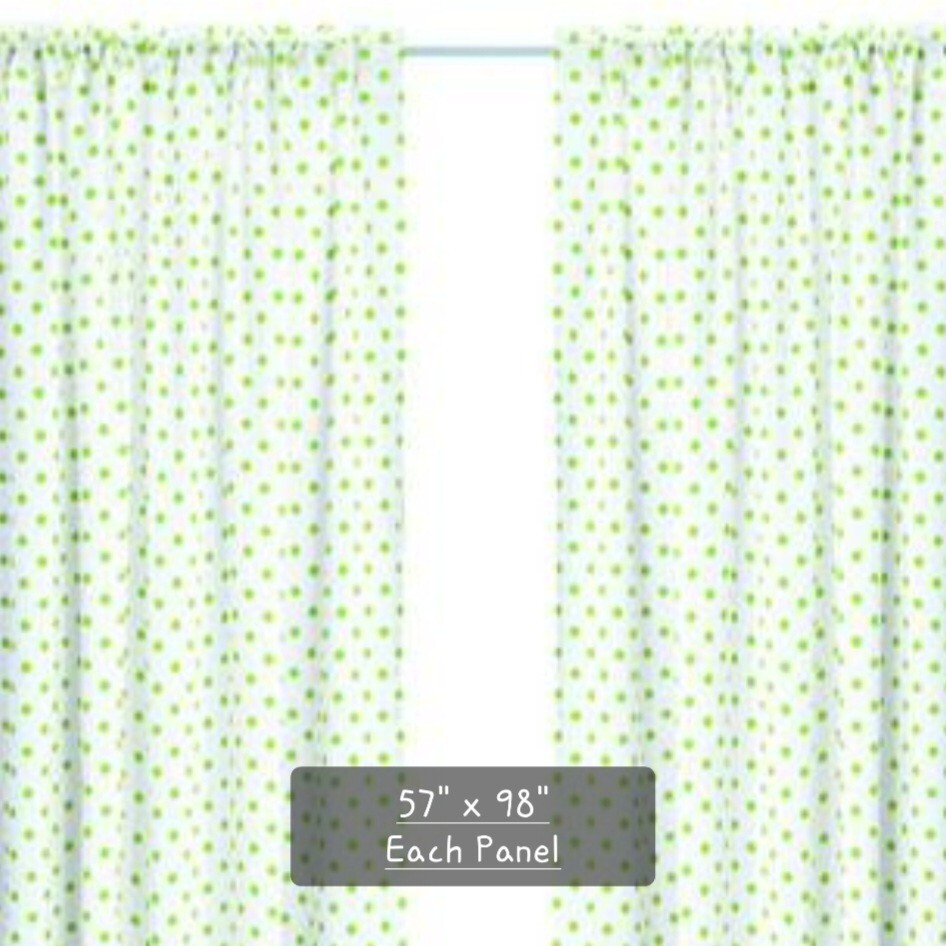 GRONSKA PRICKAR – Semi-Sheer White Curtain Green Dots – IKEA – Set of 2 Panels
