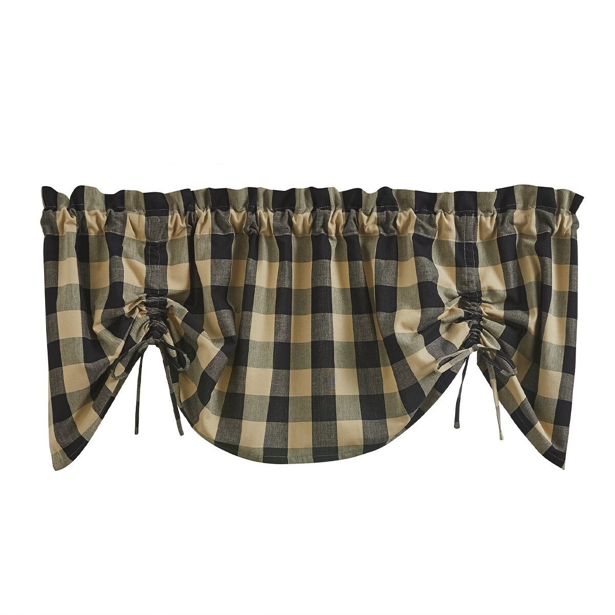 WICKLOW CHECK LINED FARMHOUSE VALANCE, black & tan checkered, NEW, 60X20