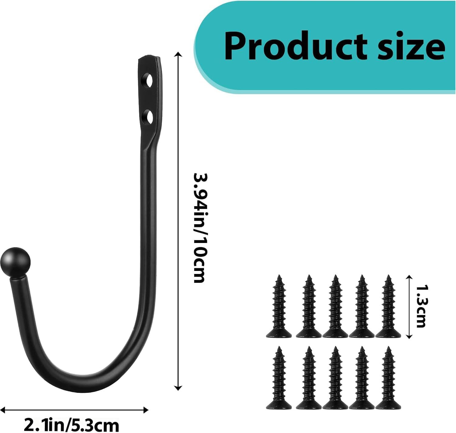 8 Pcs Curtain Tie Backs, Black, U Shaped Curtain Holdbacks Metal Wall Hooks | Wa
