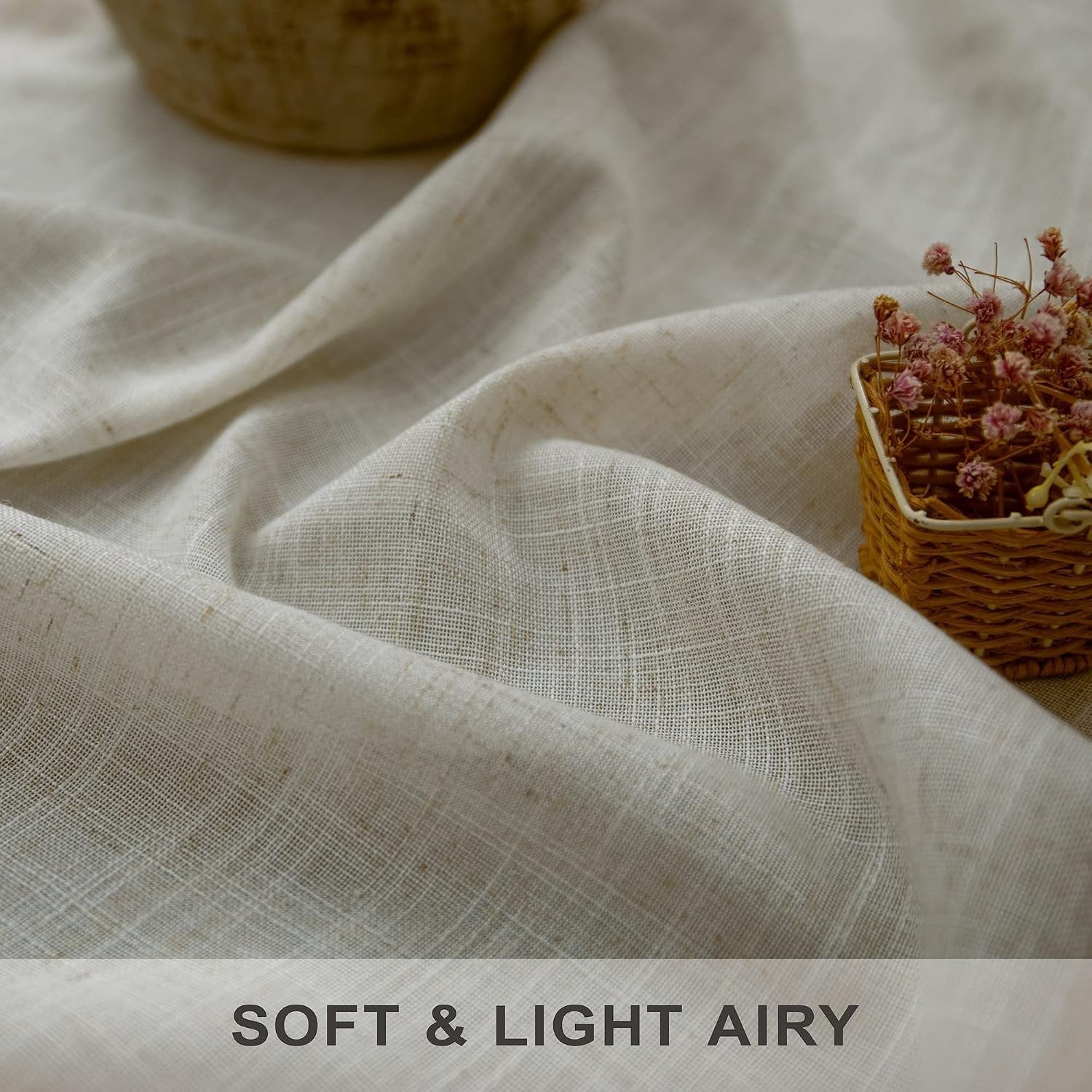 Neutral Earth Tone Linen Drapes 96″ for Living Room – 2 Pack
