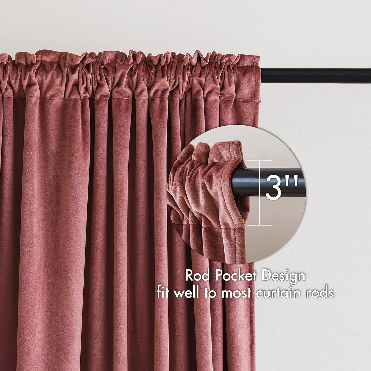 Pink Velvet Curtains Thermal Insulated 52″W x 96″L (Pack of 2) Dusty Rose