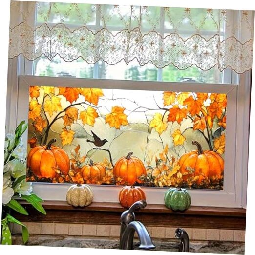 Window Privacy Film Stained Glass Window Film Fall Pumpkin Fall Window Film