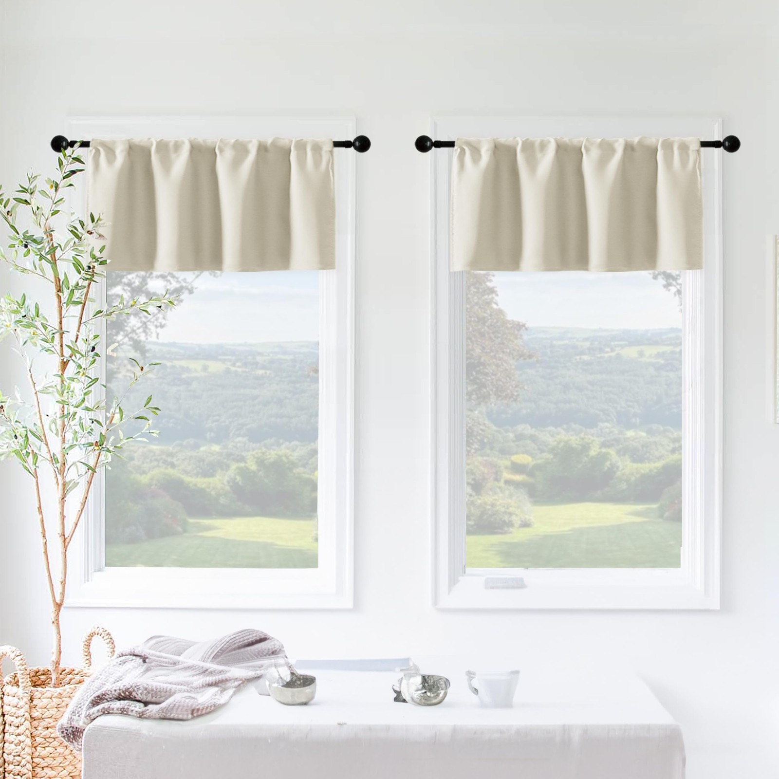 XTMYI Valance Curtains 42″W x 18″L 2 Pack Ivory Waterproof Kitchen Bathroom