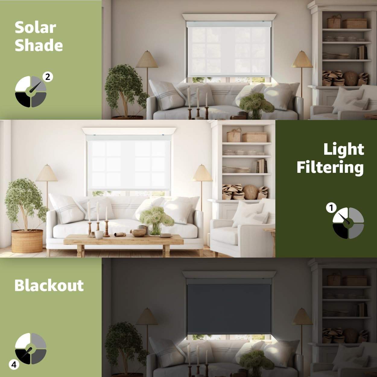 Cordless Light Filtering Roller Shades 34×72 Inch – Noiseless Privacy Blinds
