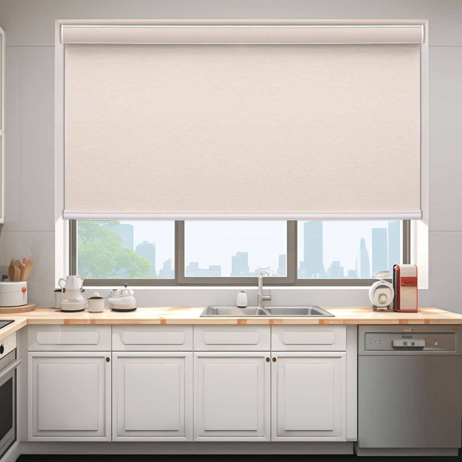 Changshade CUSTOM Blackout Cordless Window Blind Roller Shades White/ Black/Grey