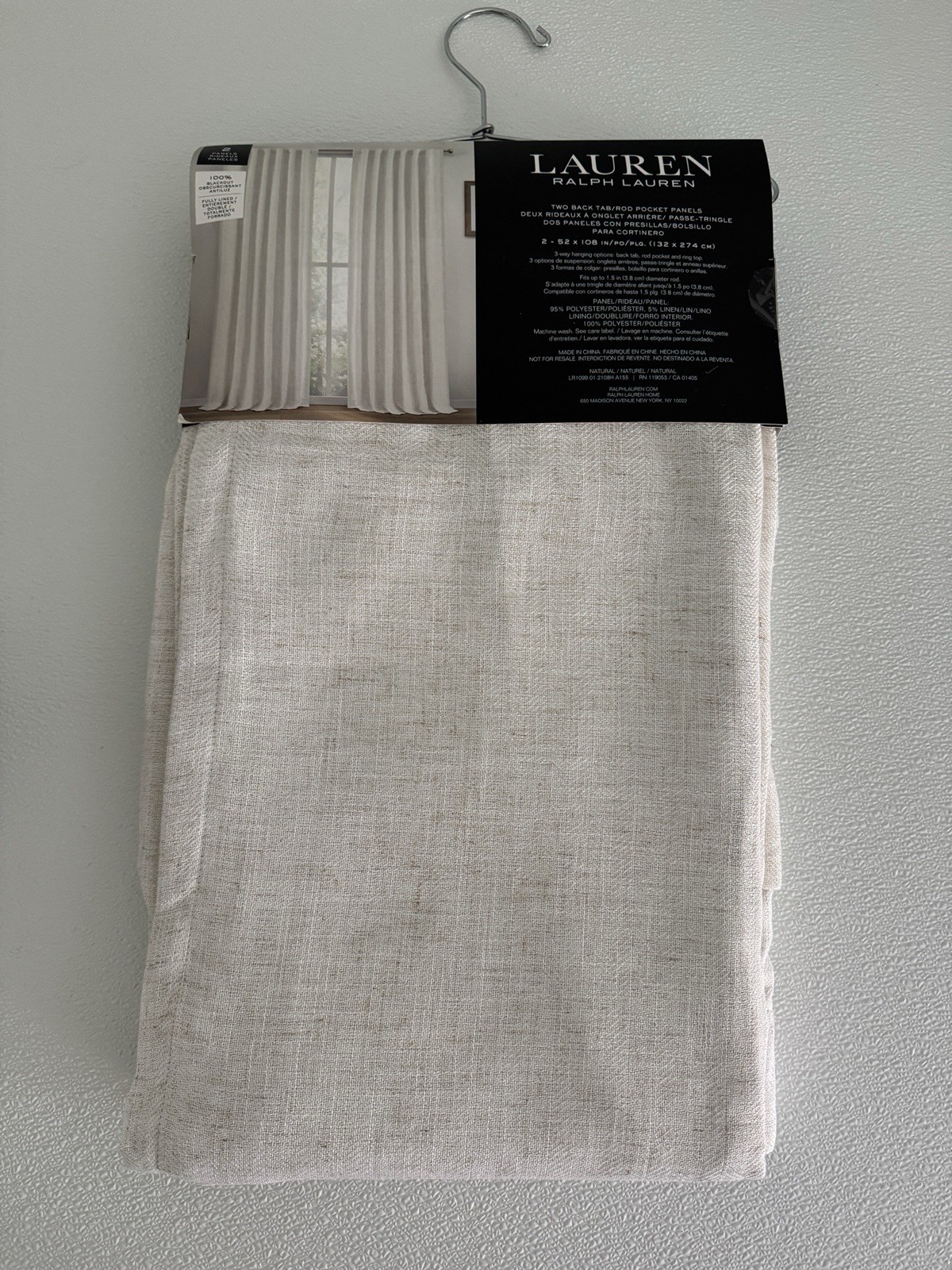 Ralph Lauren Window Curtains Blackout 2 Panel 52 x 108 Linen Natural Herringbone