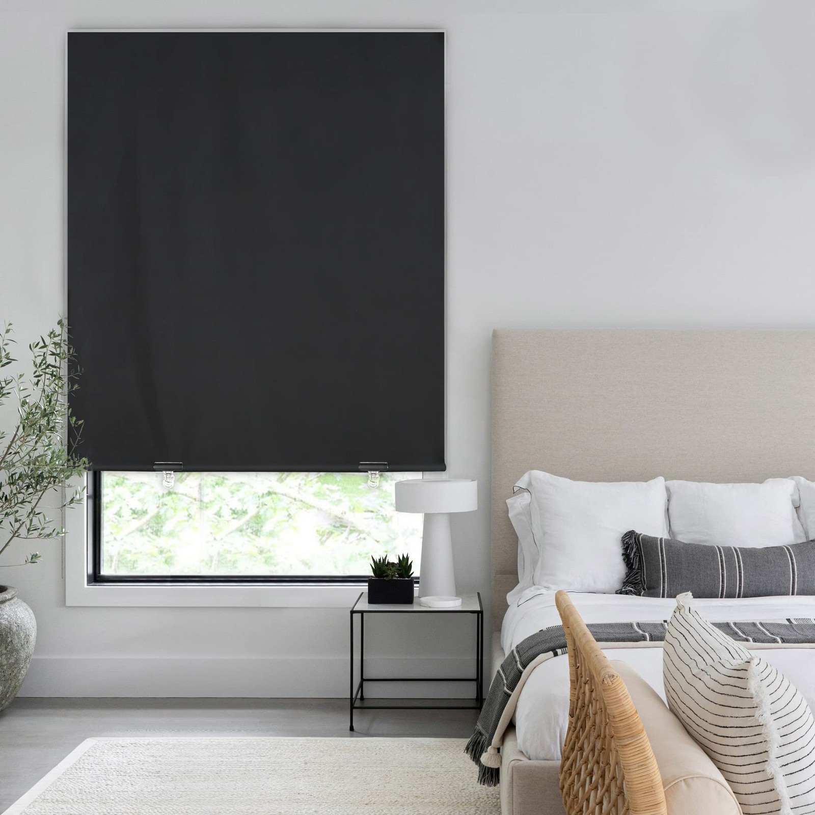 LazBlinds 100% Blackout Roller Shades, No Tools Drill 36”W x 72”H, Black
