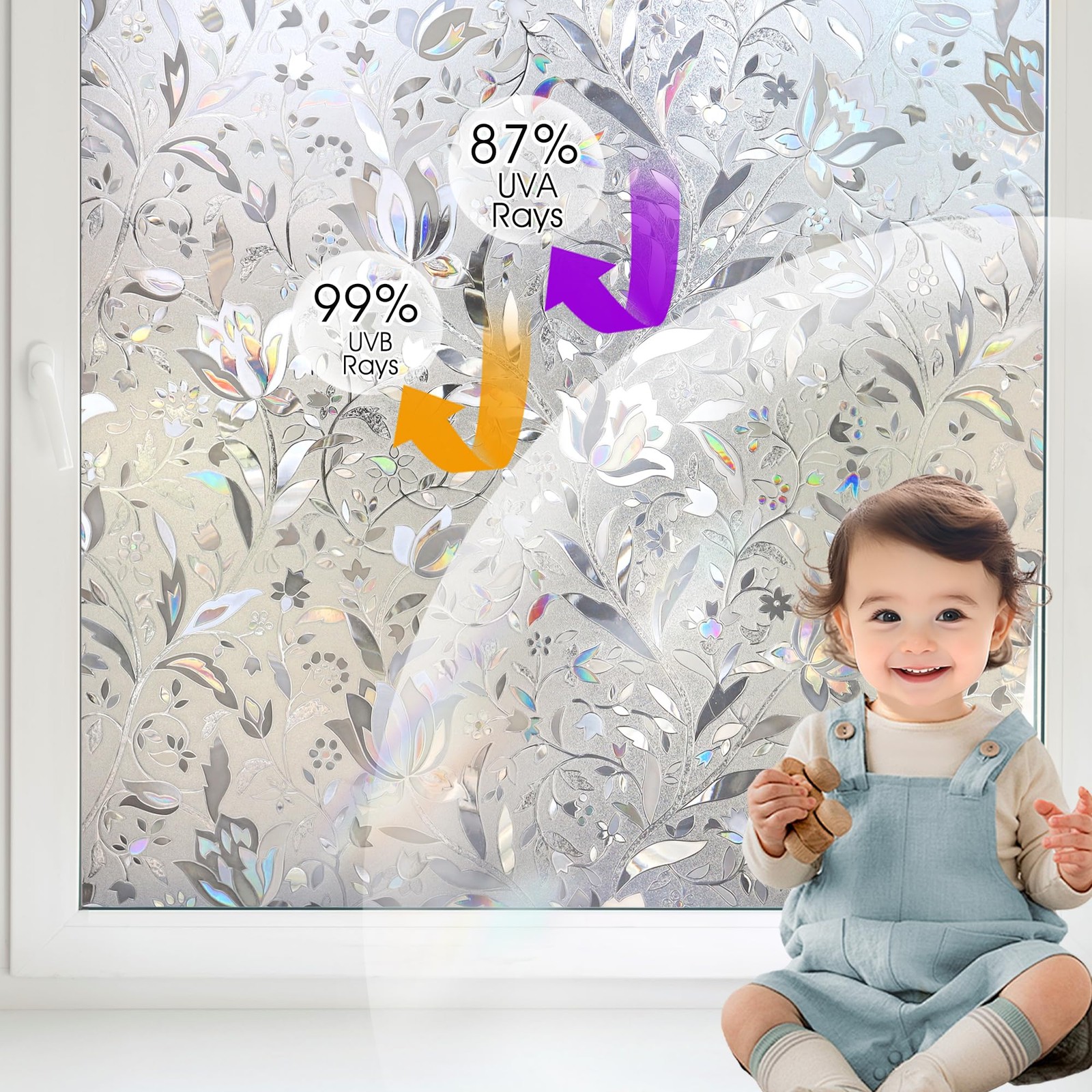HIDBEA Window Privacy Film, 3D Stained Glass 17.3 Inch x 6.5 Feet, Foliage