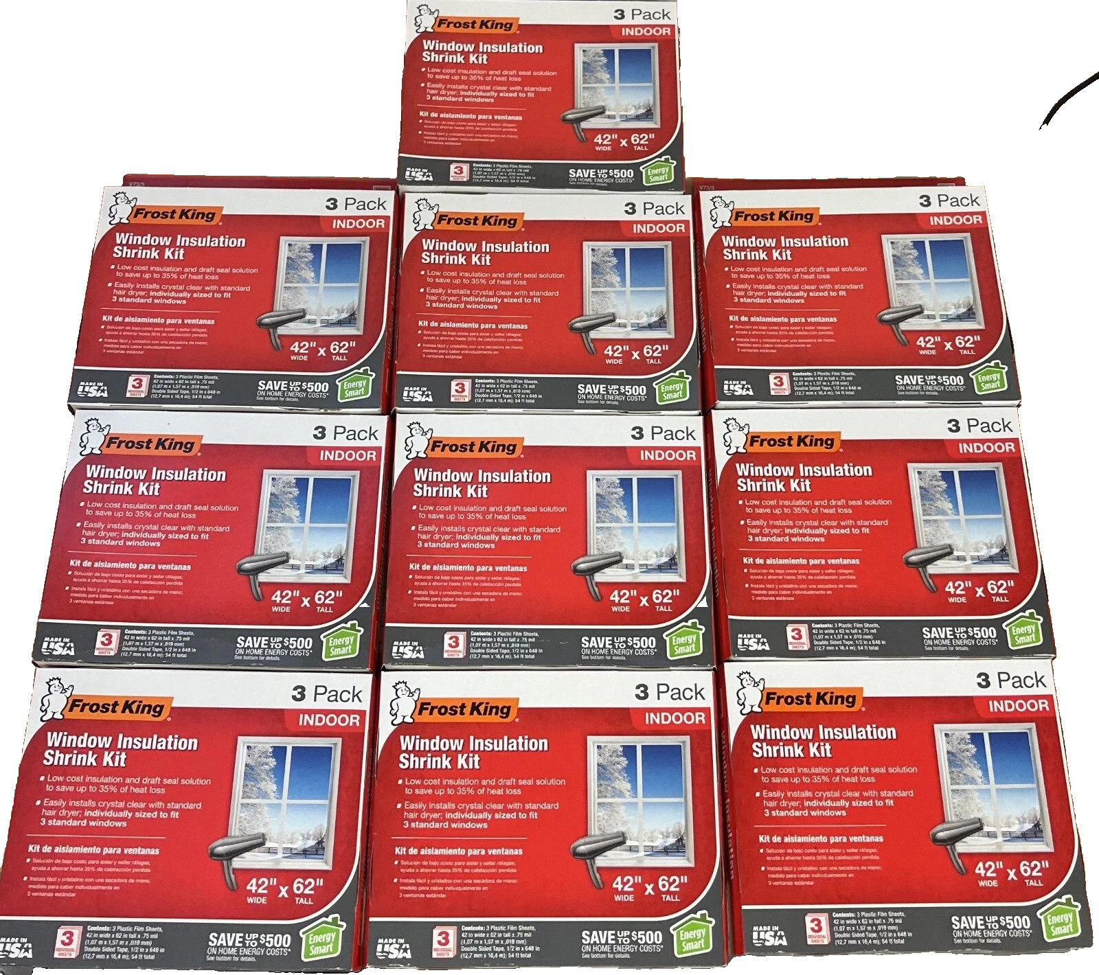 Lot of 10 Frost King V73/3H 42in W x 62in L Indoor Window Insulation Shrink Kit