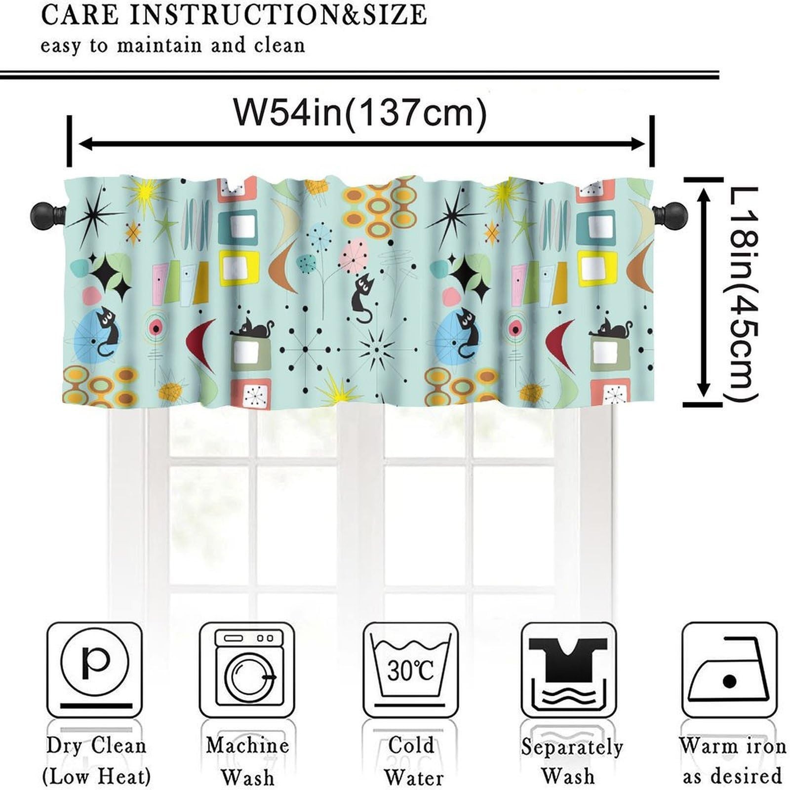 Vintage Retro Valance Curtains Mid Century Modern Decor Kitchen Farmhouse Bed…