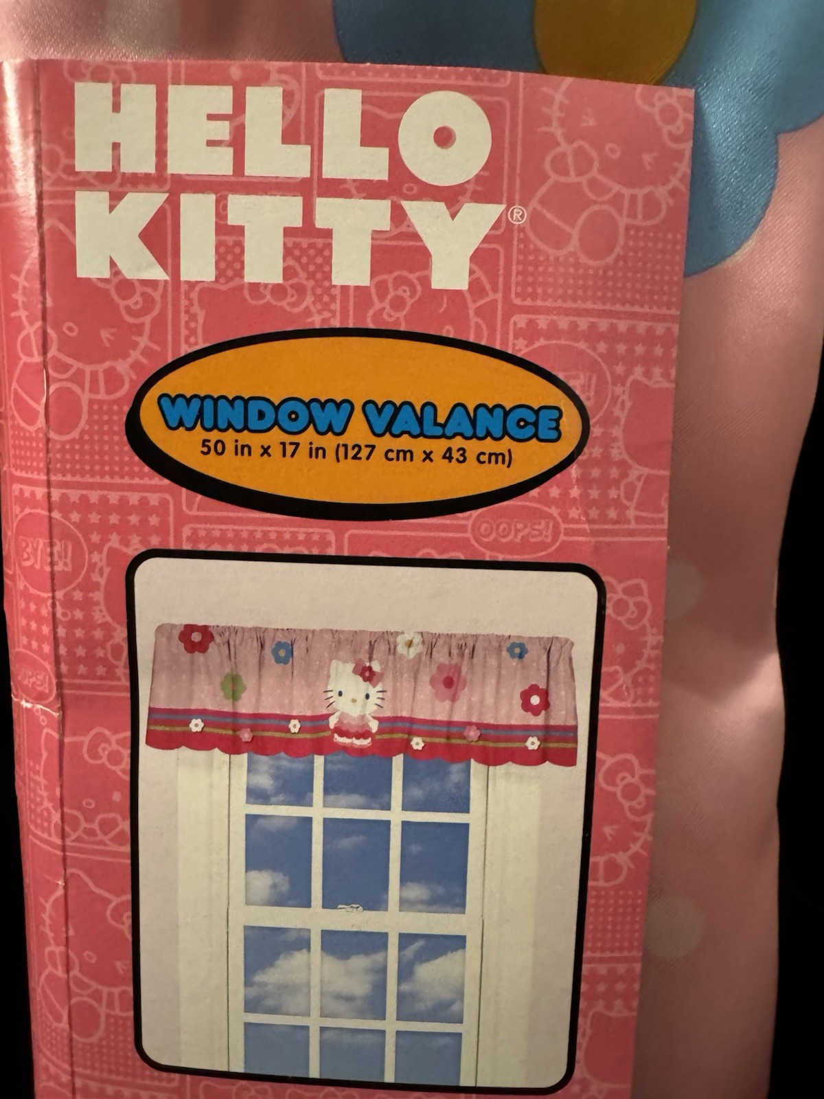 Hello Kitty Curtain Valence Pink Polka Dot Flower Satin 50 in x 17 in