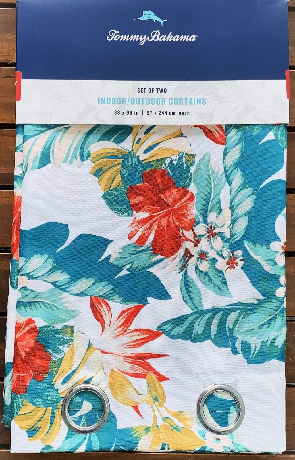 Tommy Bahama Tropical Hibiscus Palm Grommet Indoor Outdoor Curtain Panels Set