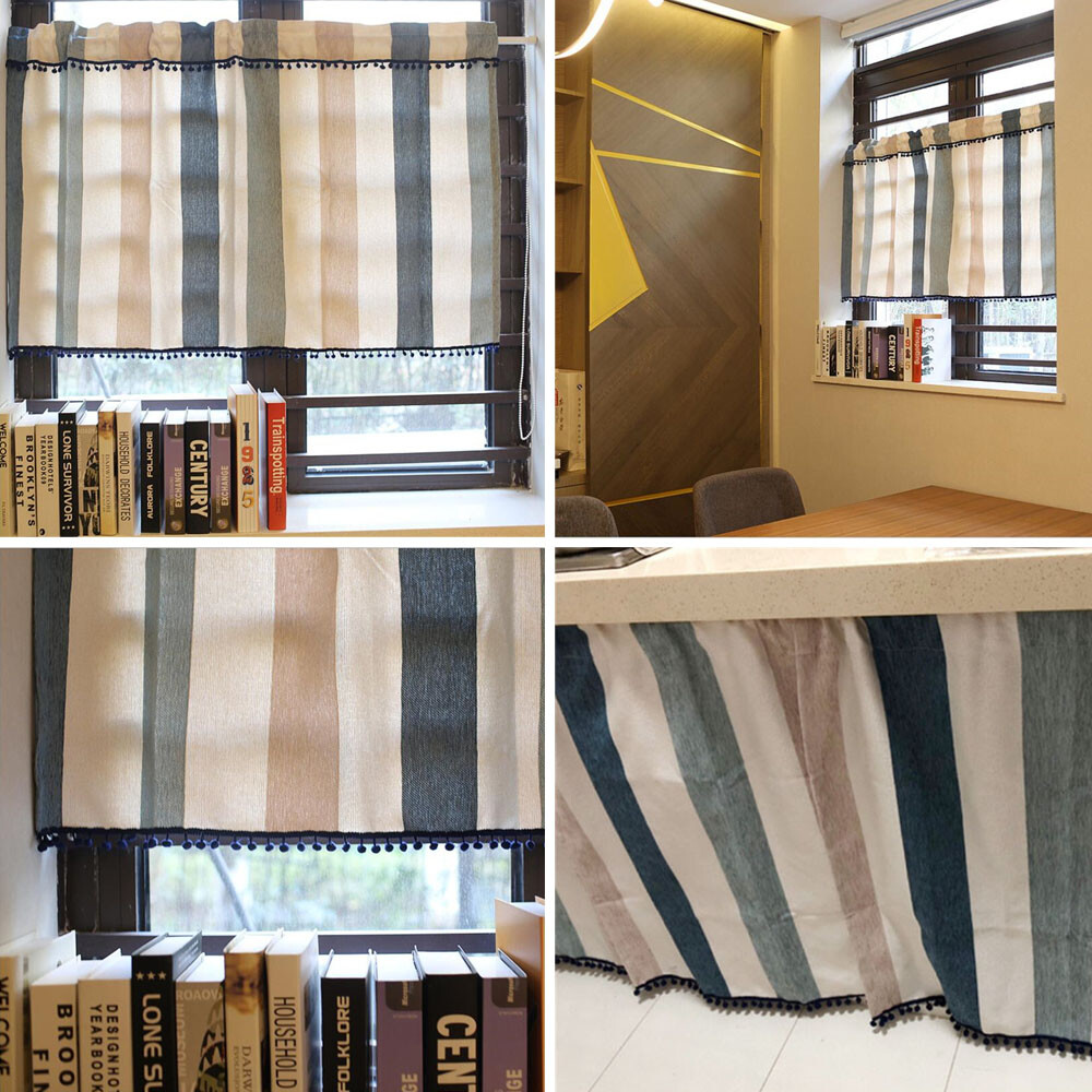Stripes Short Curtain for Kitchen Cabinet Door Window Drape Valance Treatment