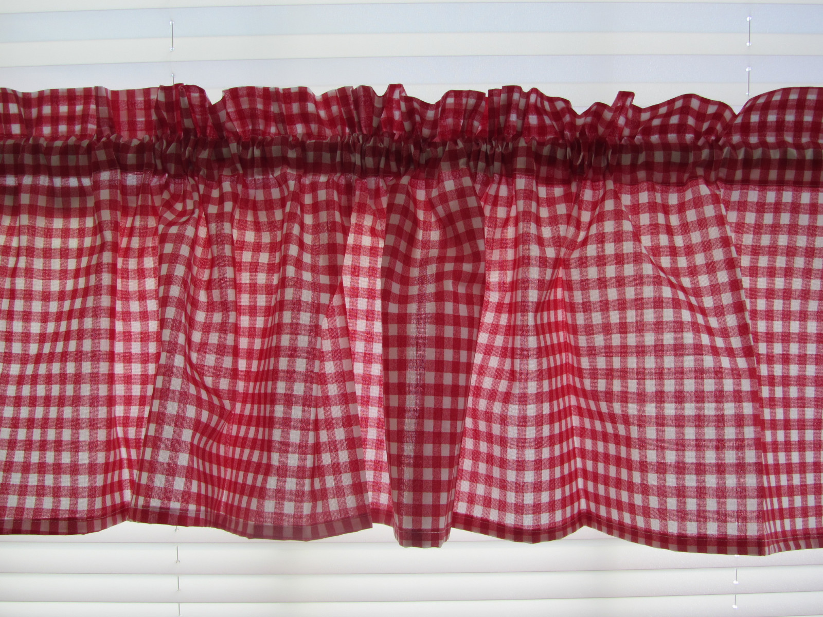 Red Gingham Valance 61″w x 13.5″L 1/4″ Check Fabric 1.5 rod pocket cotton blend