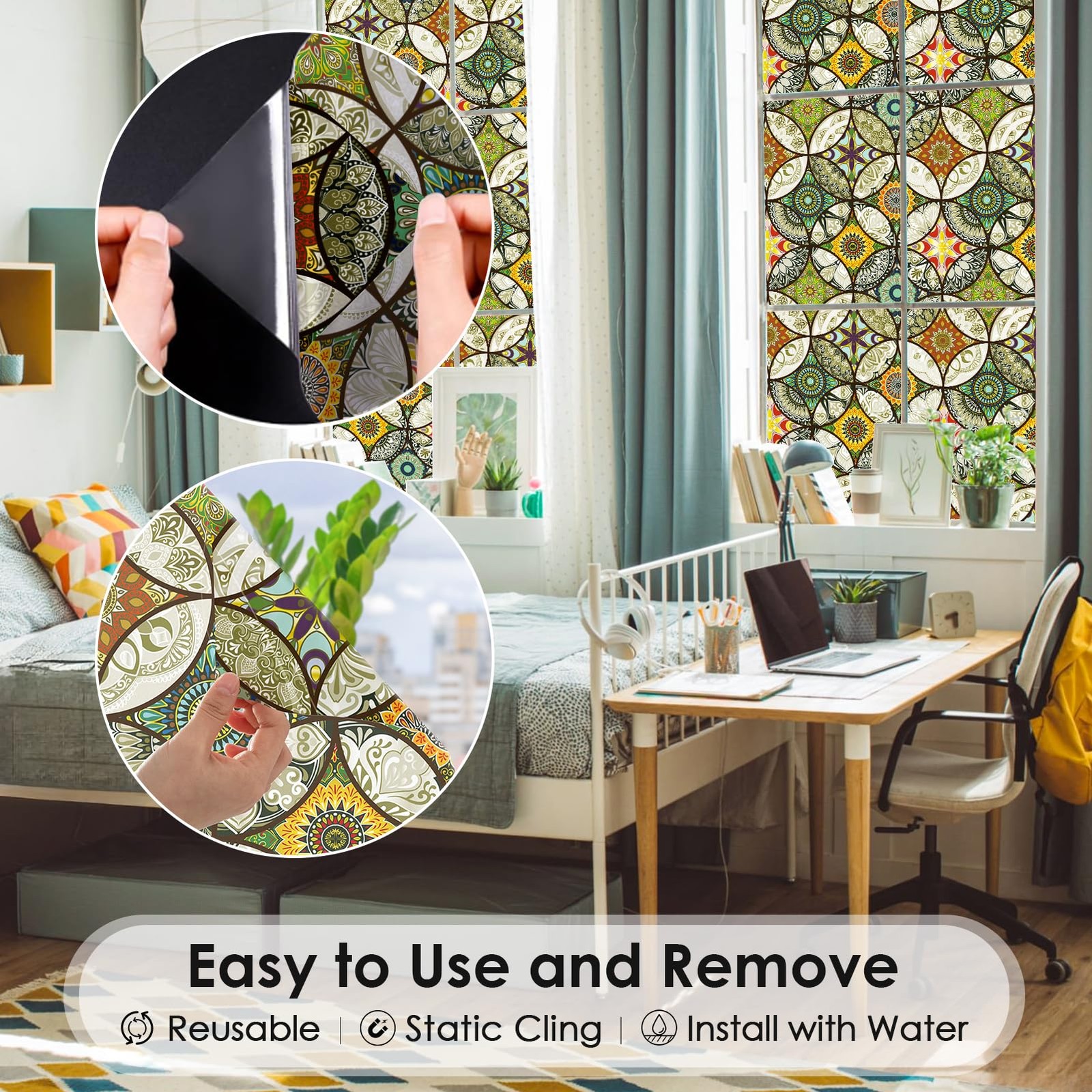 DKTIE Static Cling Decorative Window Film 17.7″ x 78.7″ (with tools), Yellow