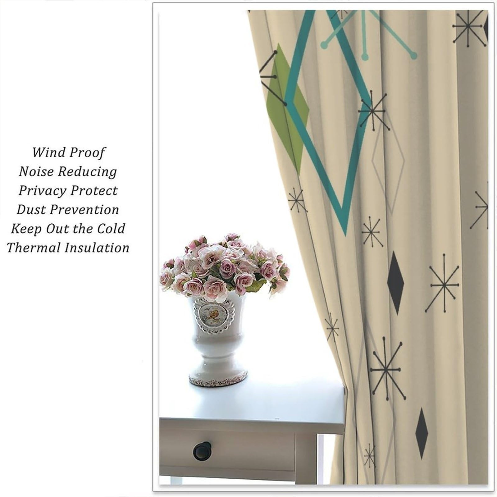 Mid Century Modern Curtains, Abstract Atomic Starburst Geometric Diamond Patt…
