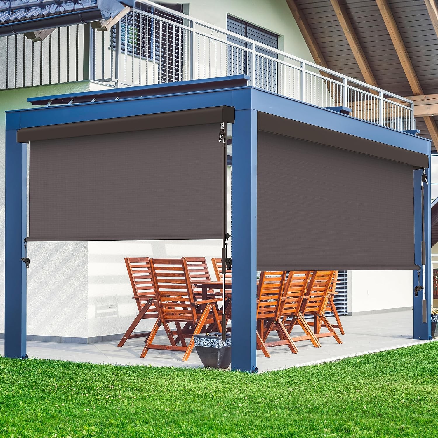 Outdoor Roller Shades for Patio with Aluminum Valance (4’W X 6’H) 420GSM New