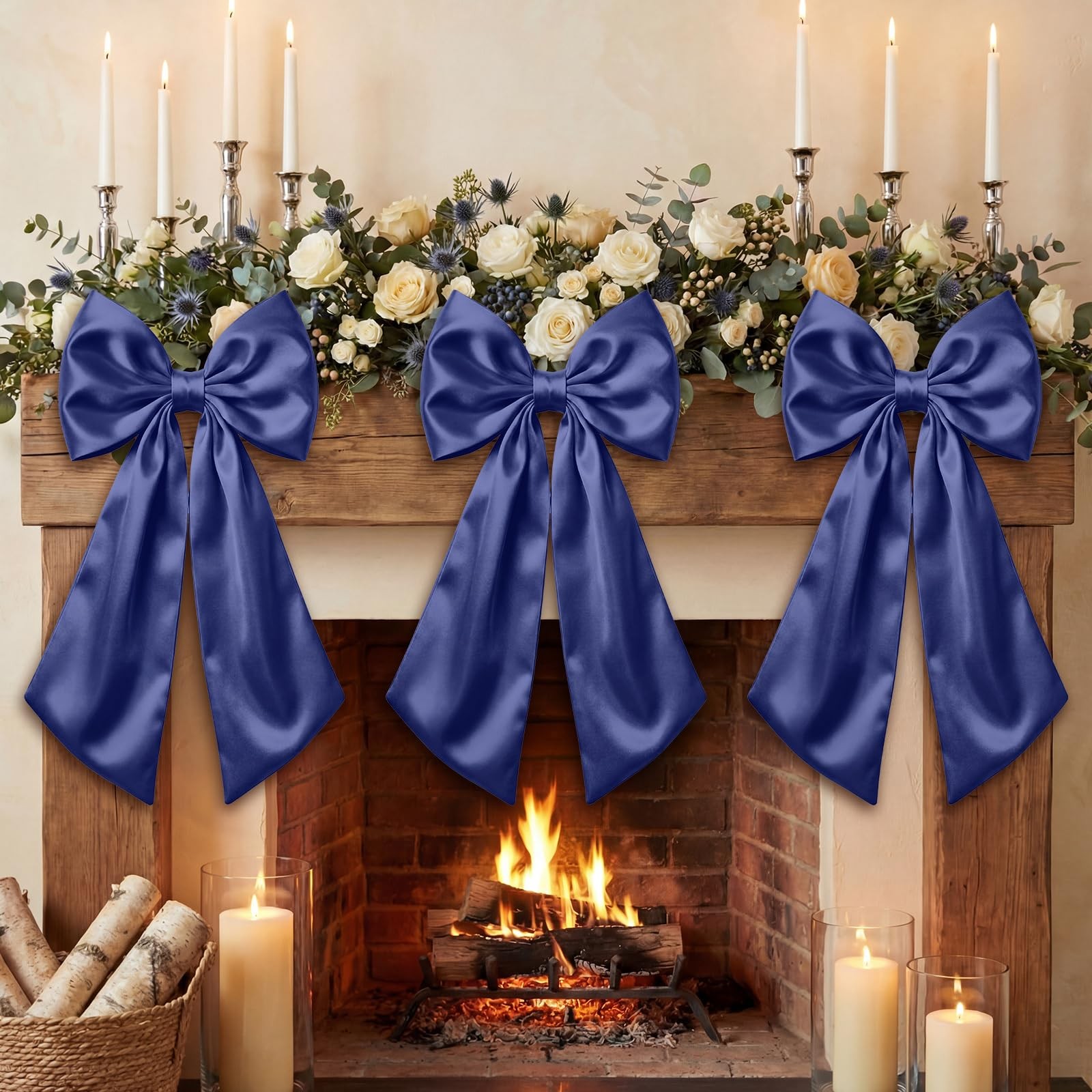 3 Pcs 2 FT Large Bow Decorations Big Satin Navy Blue Bows Hanging Wall Decors…