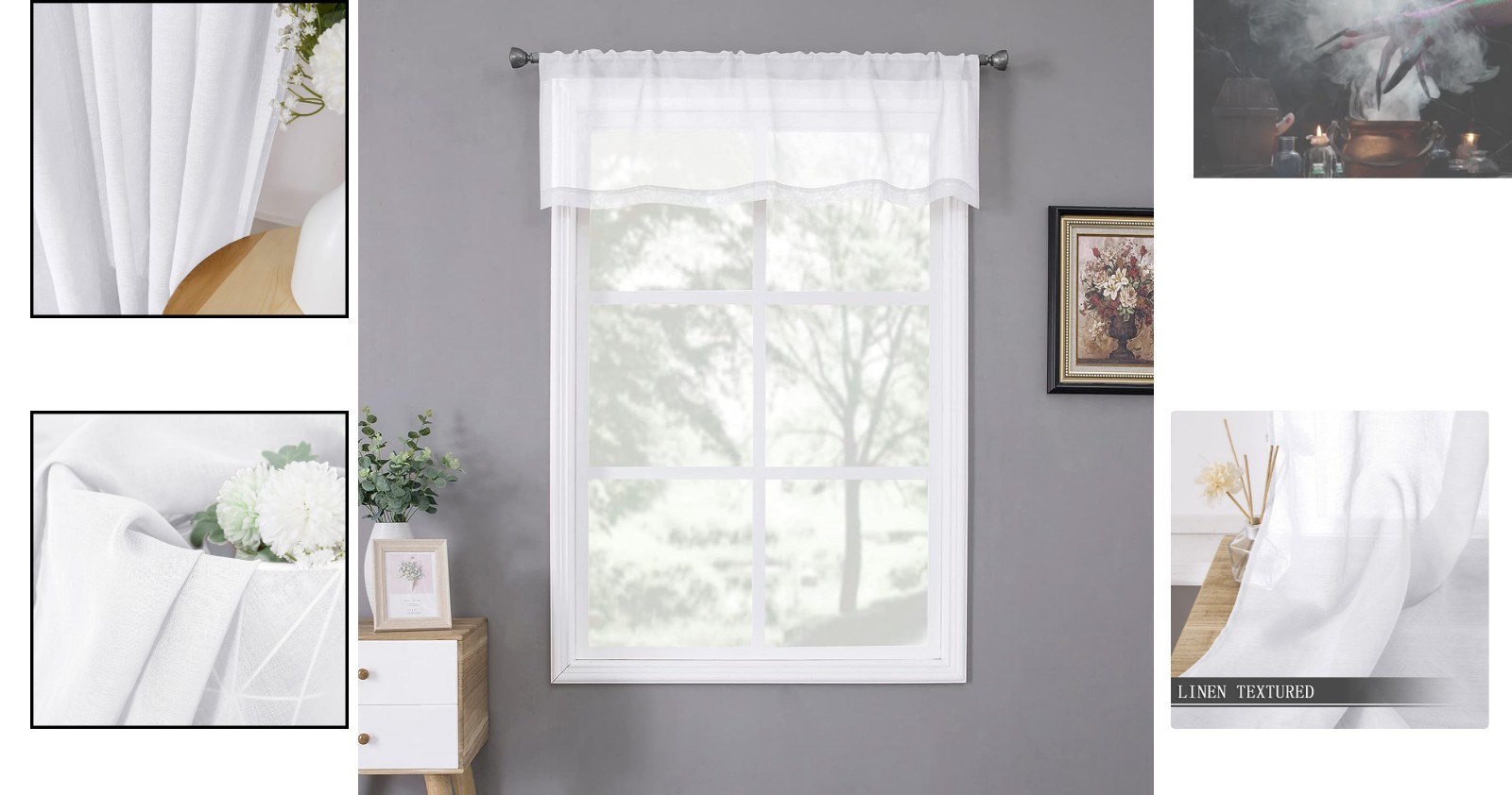 Contemporary Linen Textured Sheer Valance for Living Room – 54 x 16 Inch Panel