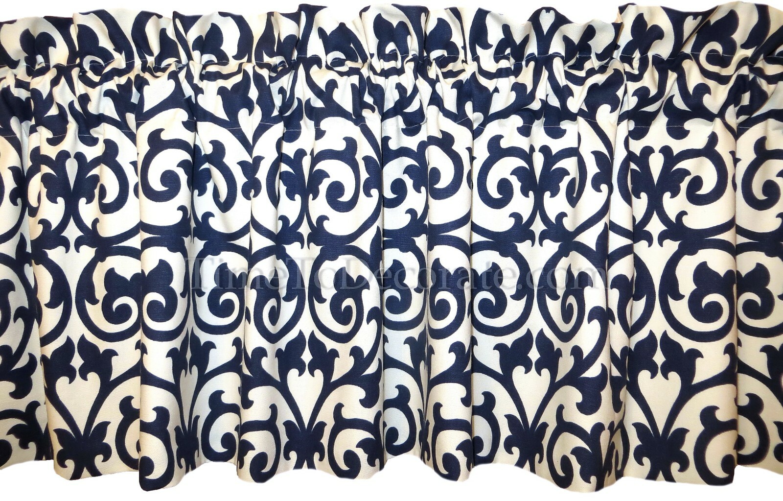 New NAVY blue scroll WHITE nautical DRAPERY weight fabric window VALANCE lined