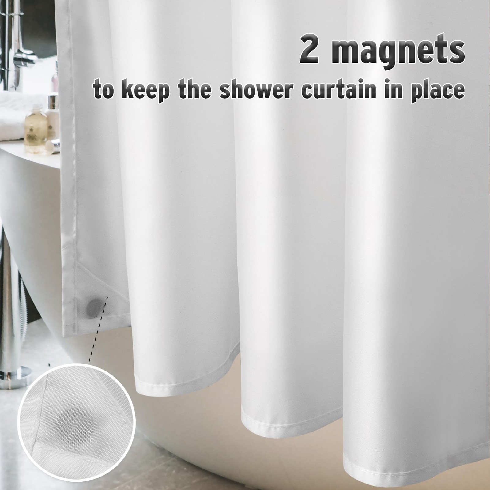 Titanker Waterproof Fabric Shower Curtain 70″W x 72″L (Pack of 1), White